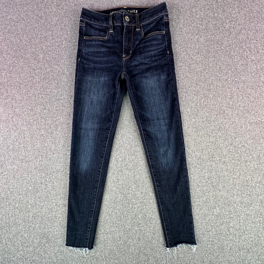 American Eagle Jeggings Womens 2 Long Hi-Rise Jegging Dark Wash Super Stretch